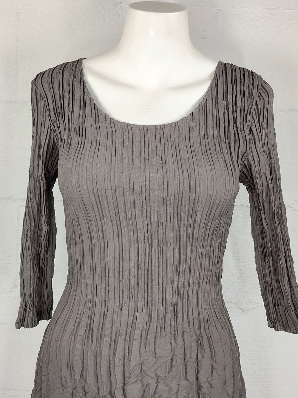 Alquema Crinkled Taupe Brown Midi Dress - Picture 2 of 5